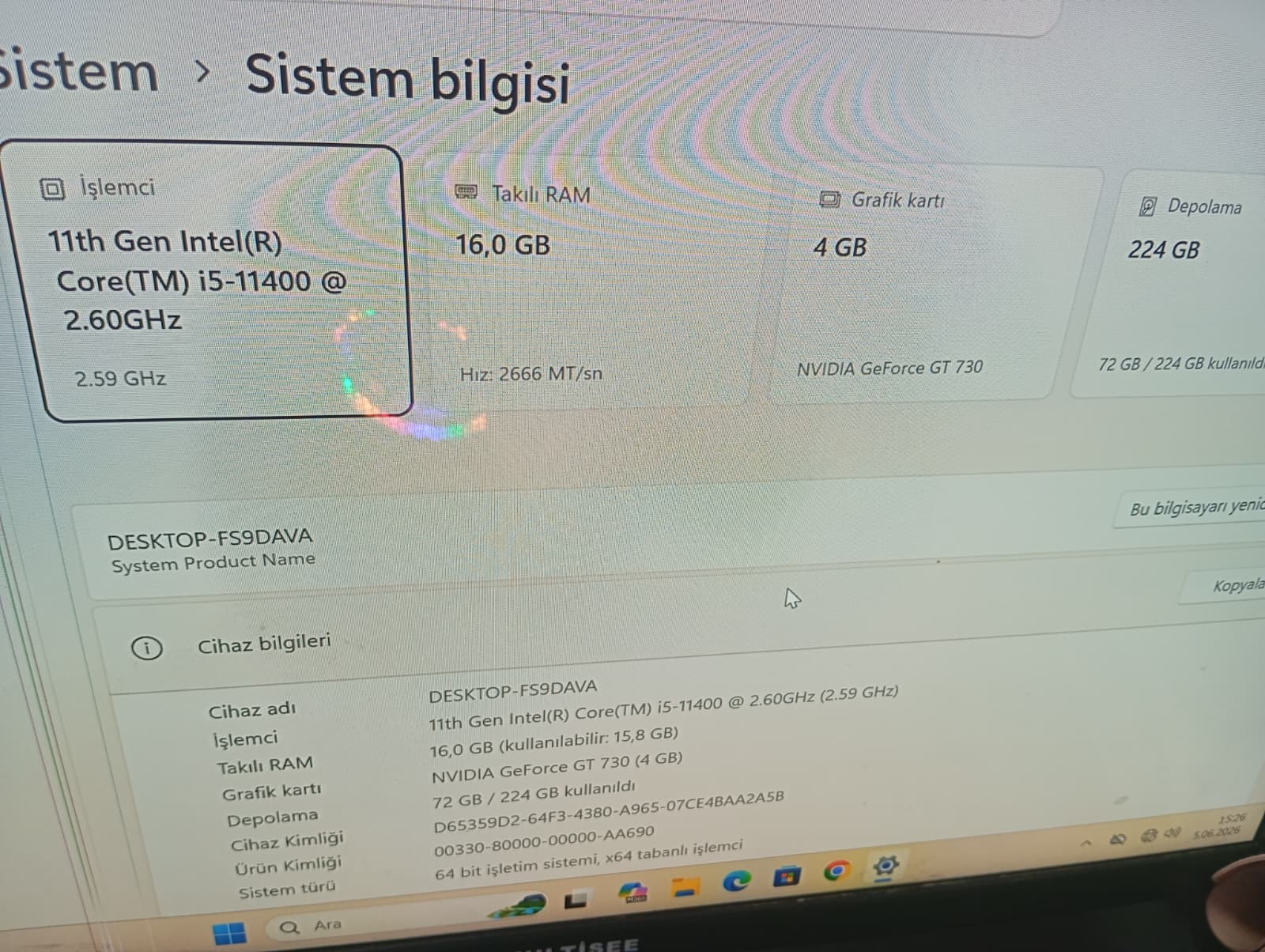Intel i5 11. Nesil / 16 GB RAM / 256 GB SSD / GT 730 Masaüstü Bilgisayar 6 Intel i5 11. Nesil / 16 gb ram / 256 gb ssd / gt 730 masaüstü bilgisayar - görsel 6